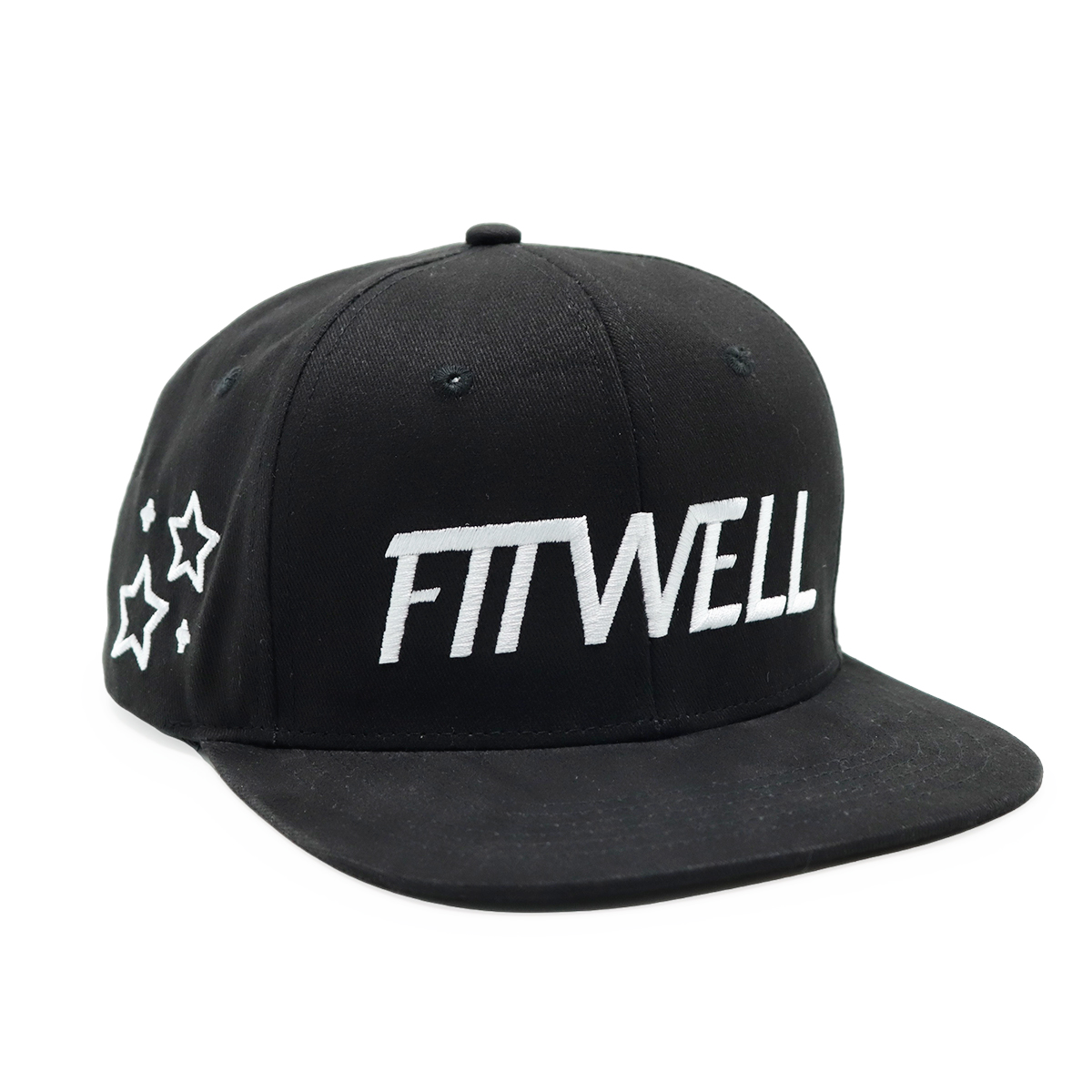 Black Flat Brim Snapback Cap with Embroidered Logo