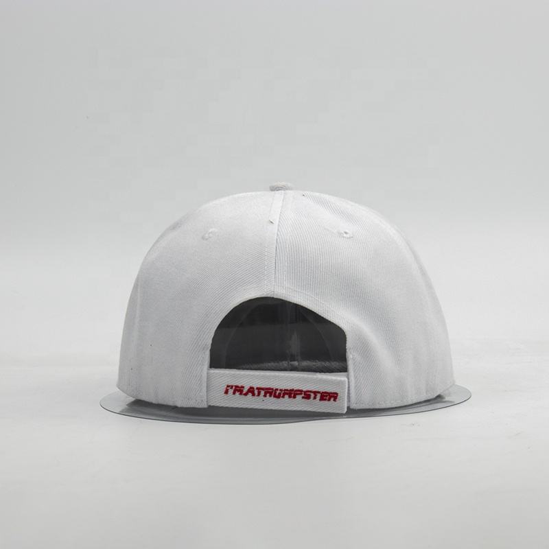 White Flat Brim Snapback Cap with Bold Embroidered Logo