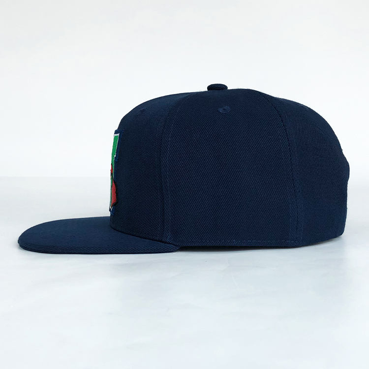 Navy Flat Brim Snapback Cap with Island Letter Embroidery