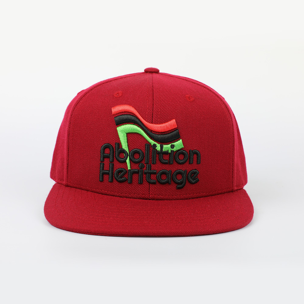 Red Embroidered Logo Flat Brim Snapback Cap with Adjustable Closure