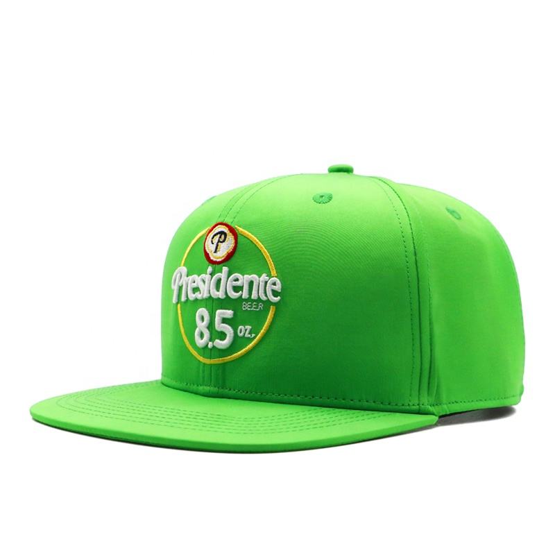 Bright Green Presidente Embroidered 6-Panel Flat Brim Snapback Hat