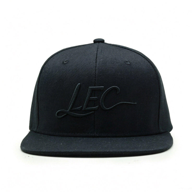 Black Flat Brim Snapback Cap with Tonal Embroidered Logo Structured Baseball Hat
