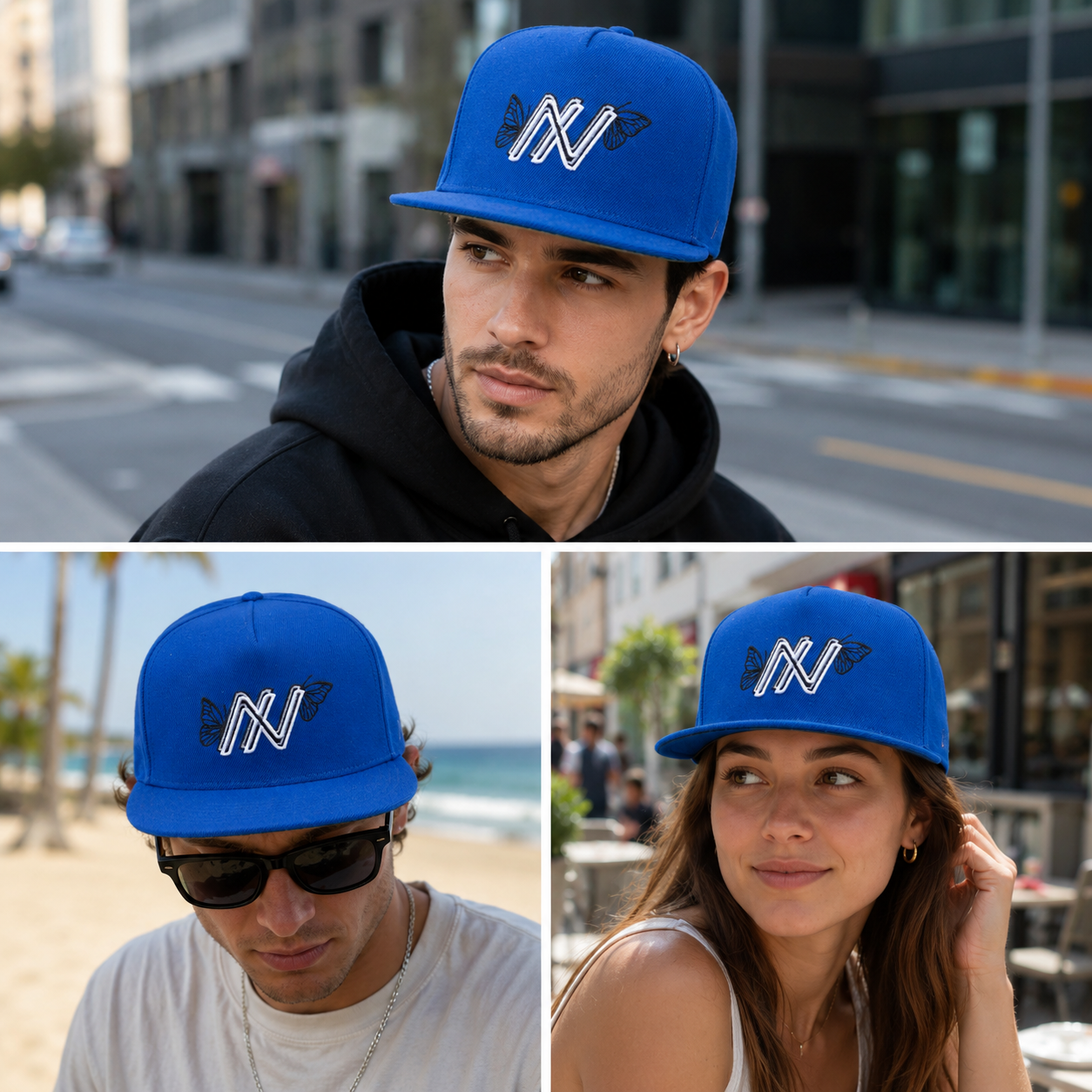 Blue Butterfly Monogram 5 Panel 3D Embroidered Snapback Hat