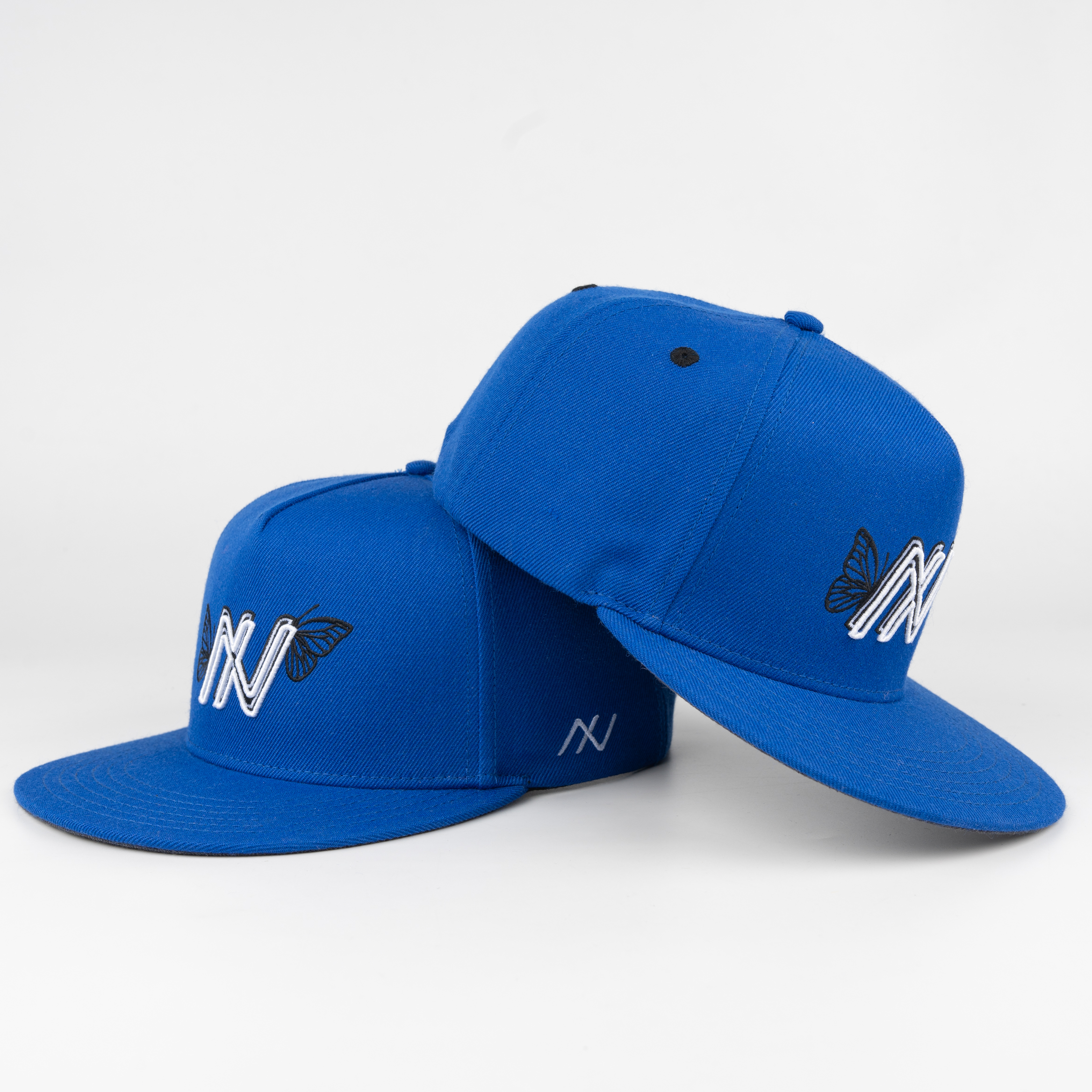 Blue Butterfly Monogram 5 Panel 3D Embroidered Snapback Hat