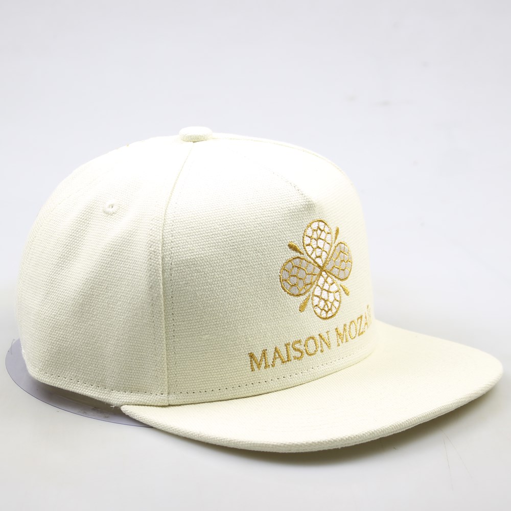 Luxury Cream Embroidered Logo Flat Brim Snapback Cap