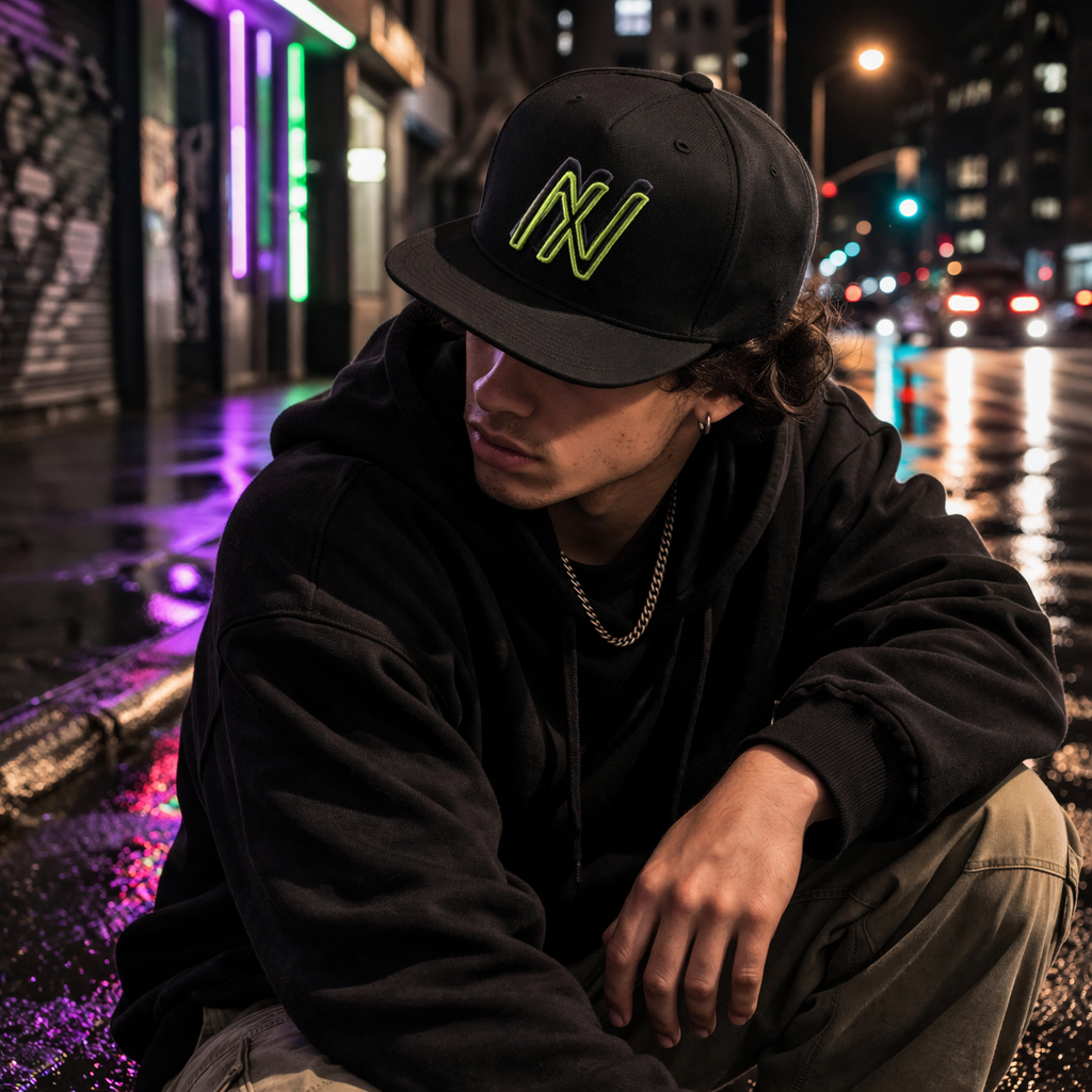 Black 3D Embroidered Letter Snapback Hat Flat Brim Hip Hop Adjustable Cap