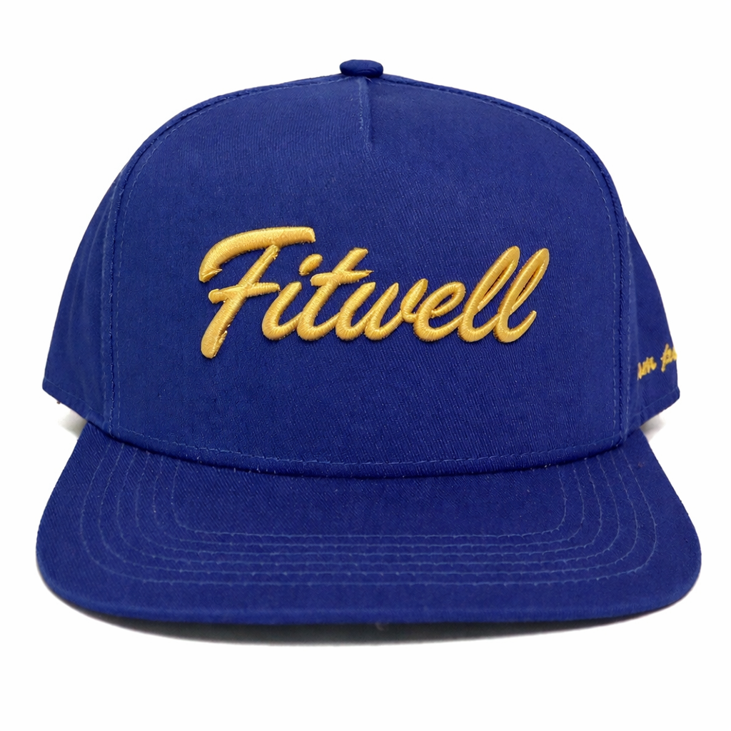 Navy Blue Script Embroidered Snapback Cap with Flat Brim