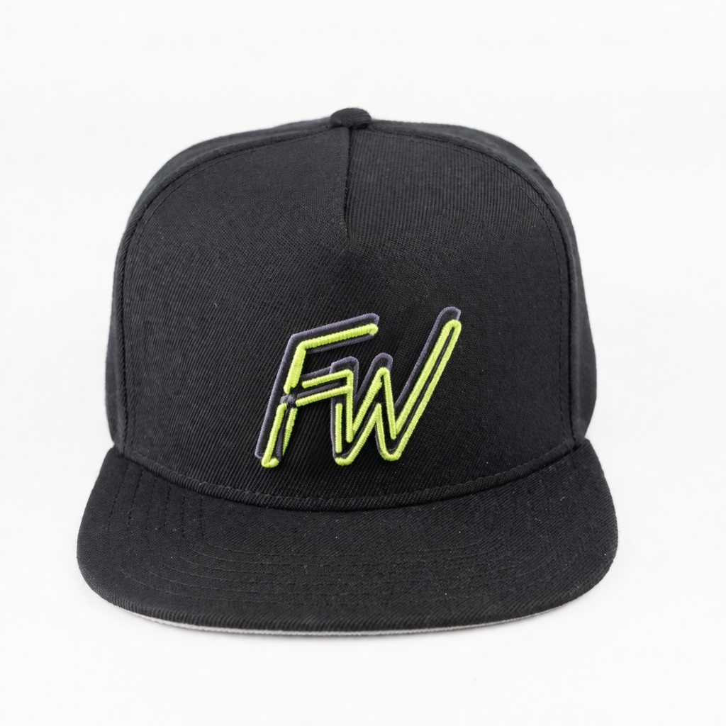 Black 3D Embroidered Letter Snapback Hat Flat Brim Hip Hop Adjustable Cap