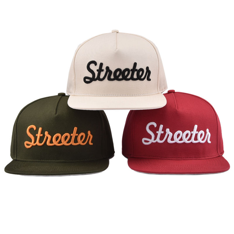 Script Logo Flat Brim Snapback Cap with Raised Embroidery Contrast Colorways