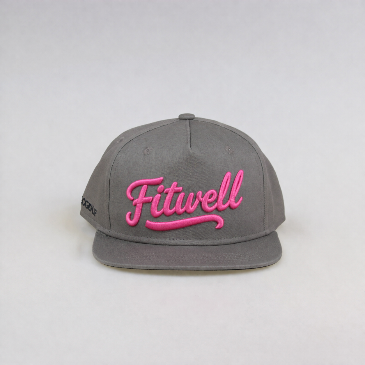 Grey Flat Brim Snapback Cap with Pink 3D Embroidered Script Logo