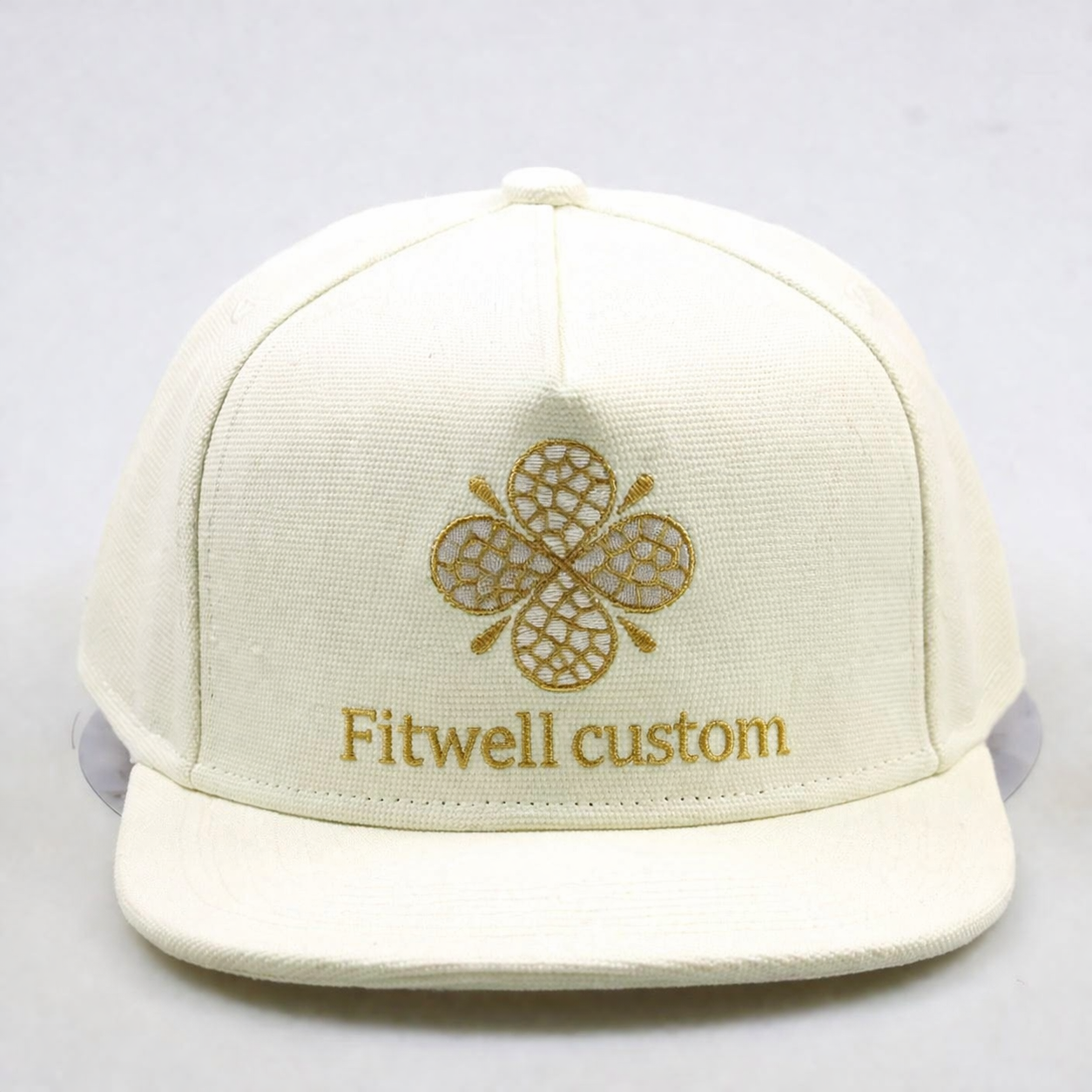Luxury Cream Embroidered Logo Flat Brim Snapback Cap