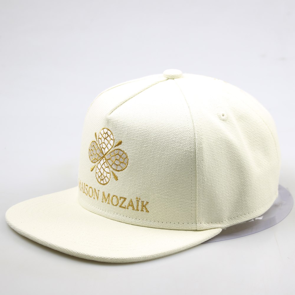 Luxury Cream Embroidered Logo Flat Brim Snapback Cap