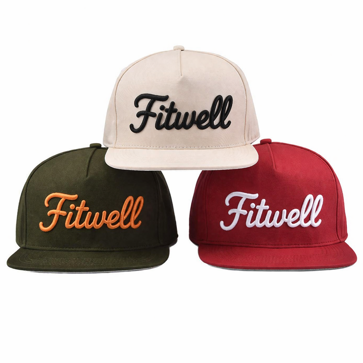 Script Logo Flat Brim Snapback Cap with Raised Embroidery Contrast Colorways