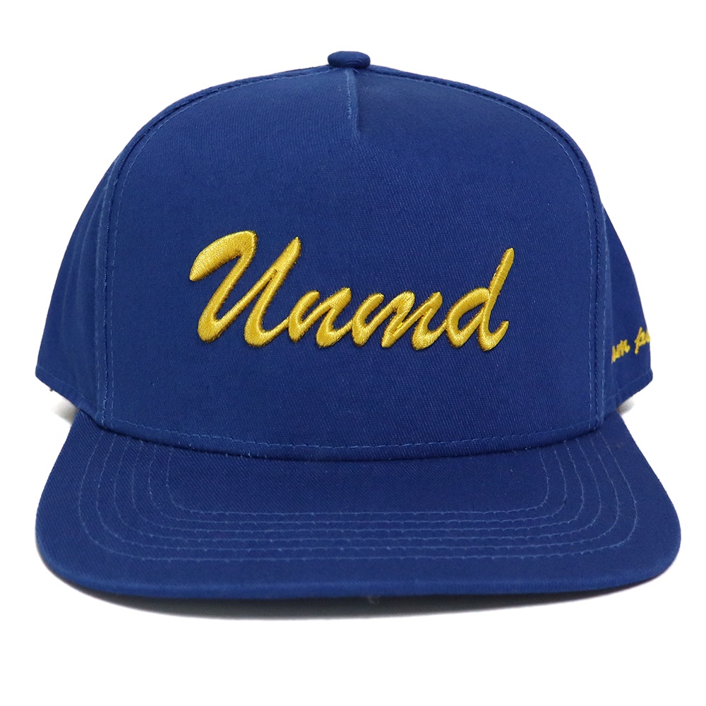Navy Blue Script Embroidered Snapback Cap with Flat Brim