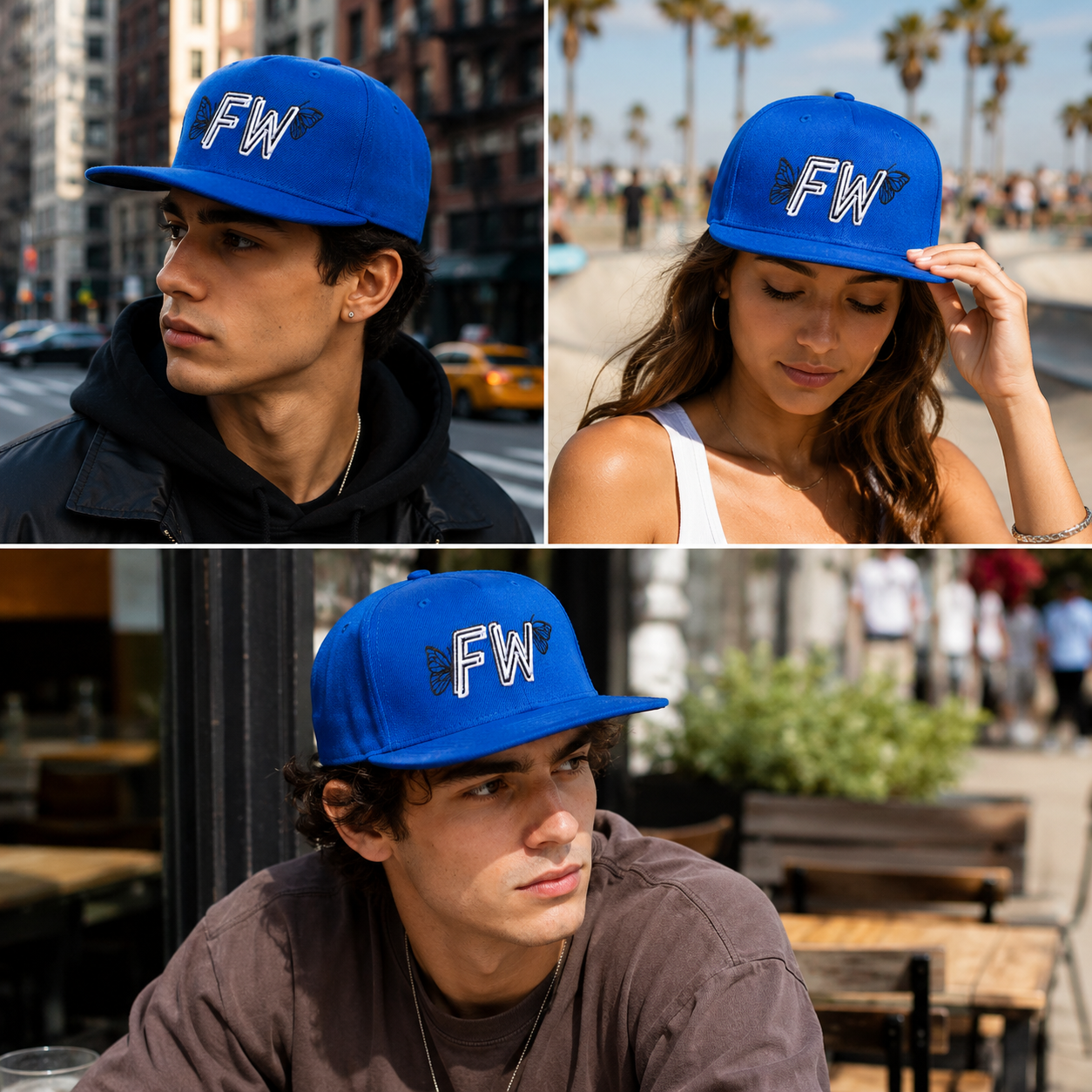 Blue Butterfly Monogram 5 Panel 3D Embroidered Snapback Hat