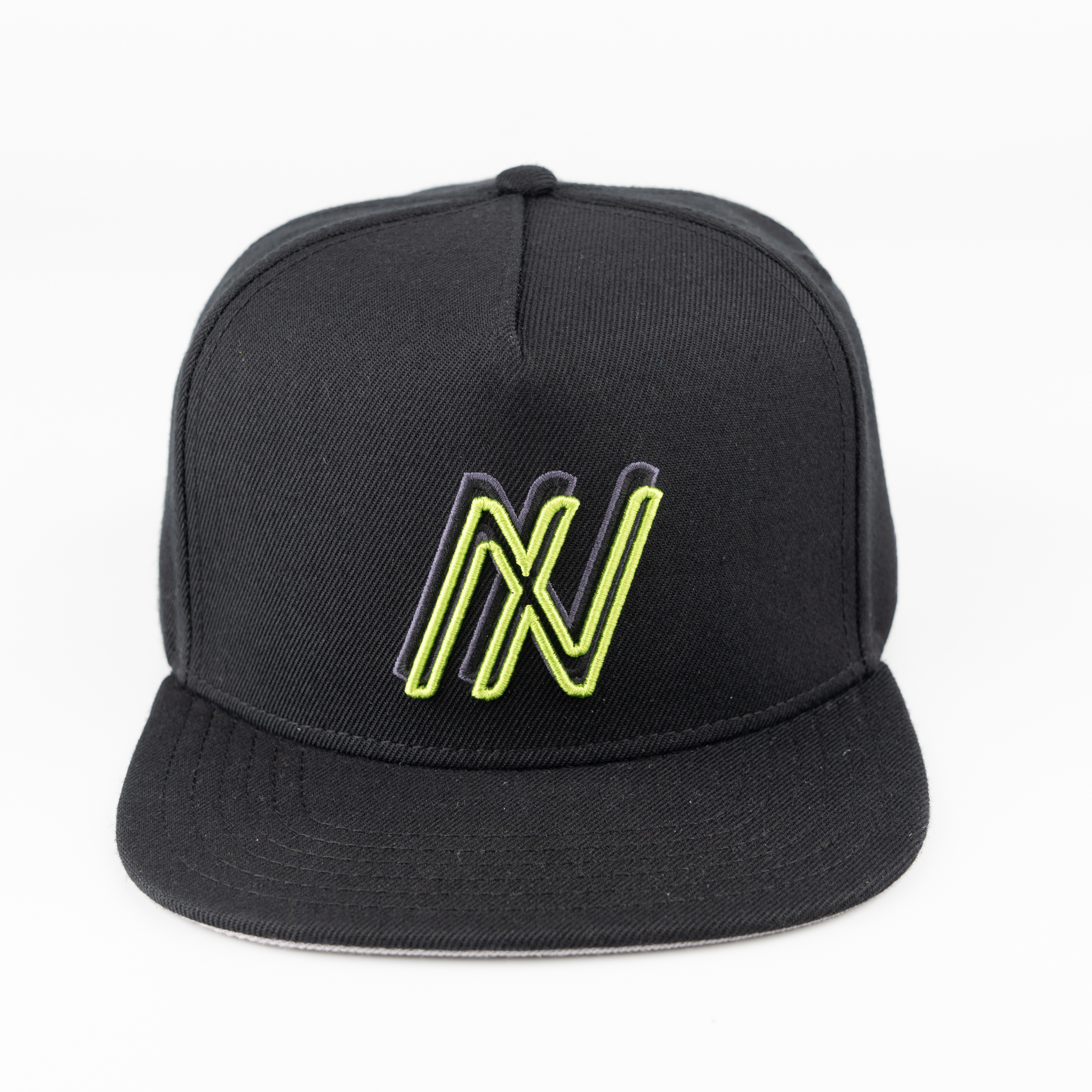 Black 3D Embroidered Letter Snapback Hat Flat Brim Hip Hop Adjustable Cap