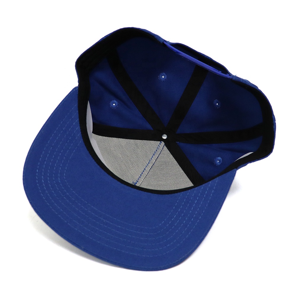 Navy Blue Script Embroidered Snapback Cap with Flat Brim