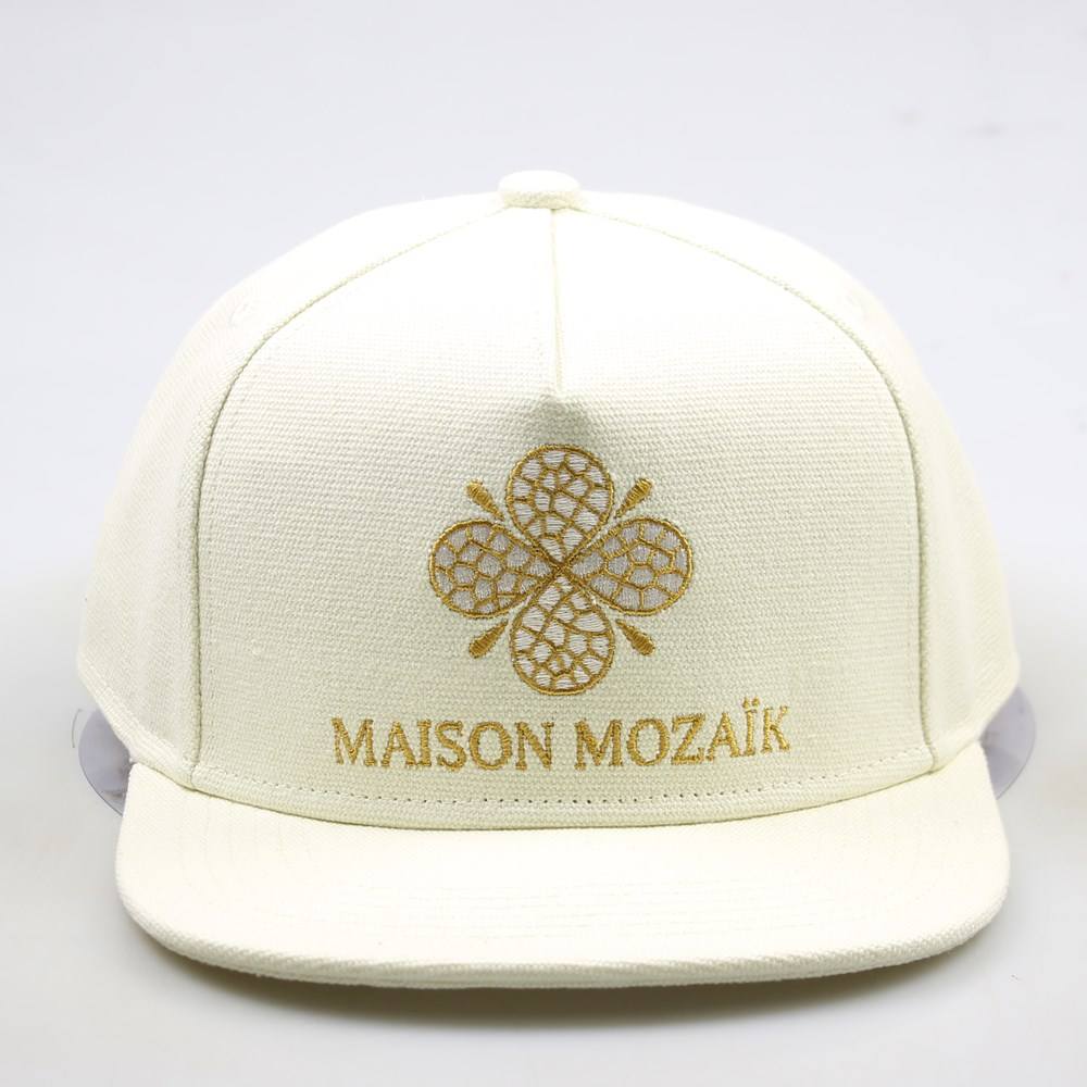 Luxury Cream Embroidered Logo Flat Brim Snapback Cap