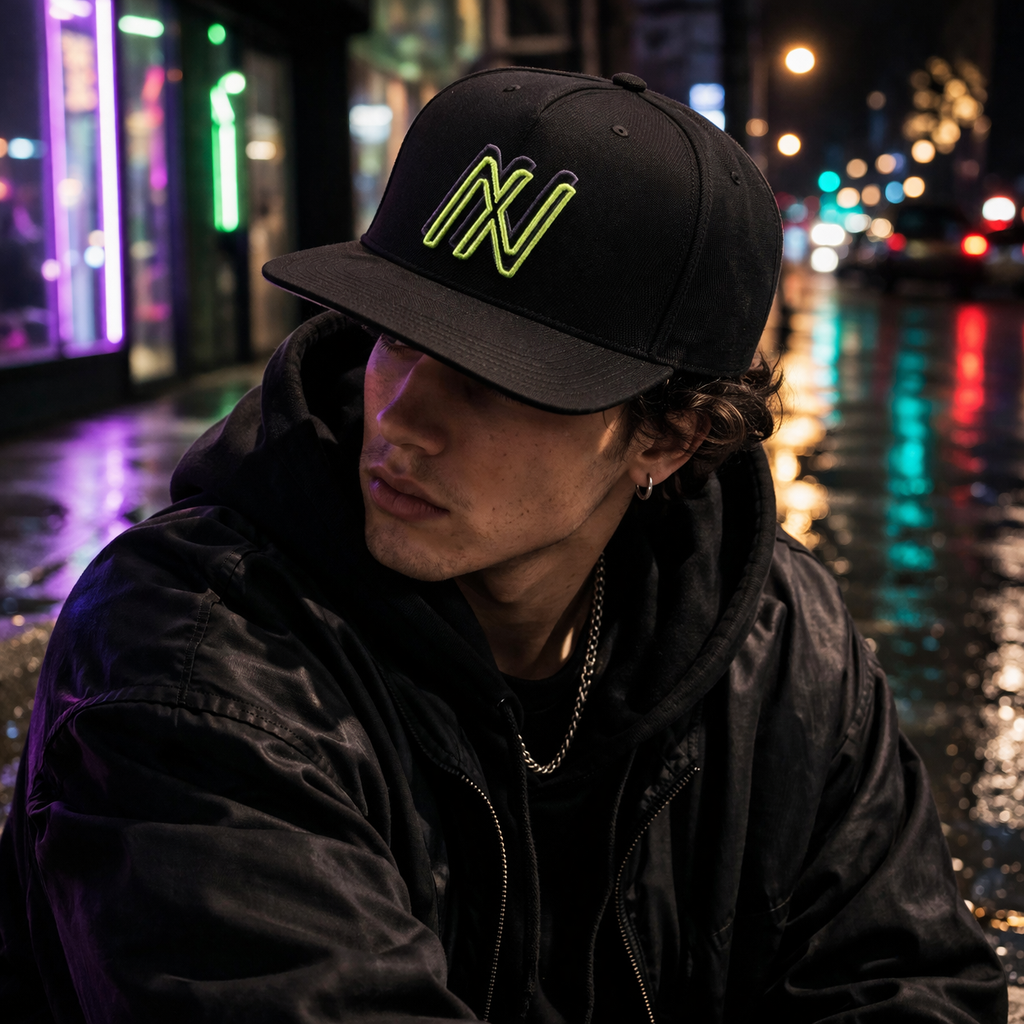 Black 3D Embroidered Letter Snapback Hat Flat Brim Hip Hop Adjustable Cap