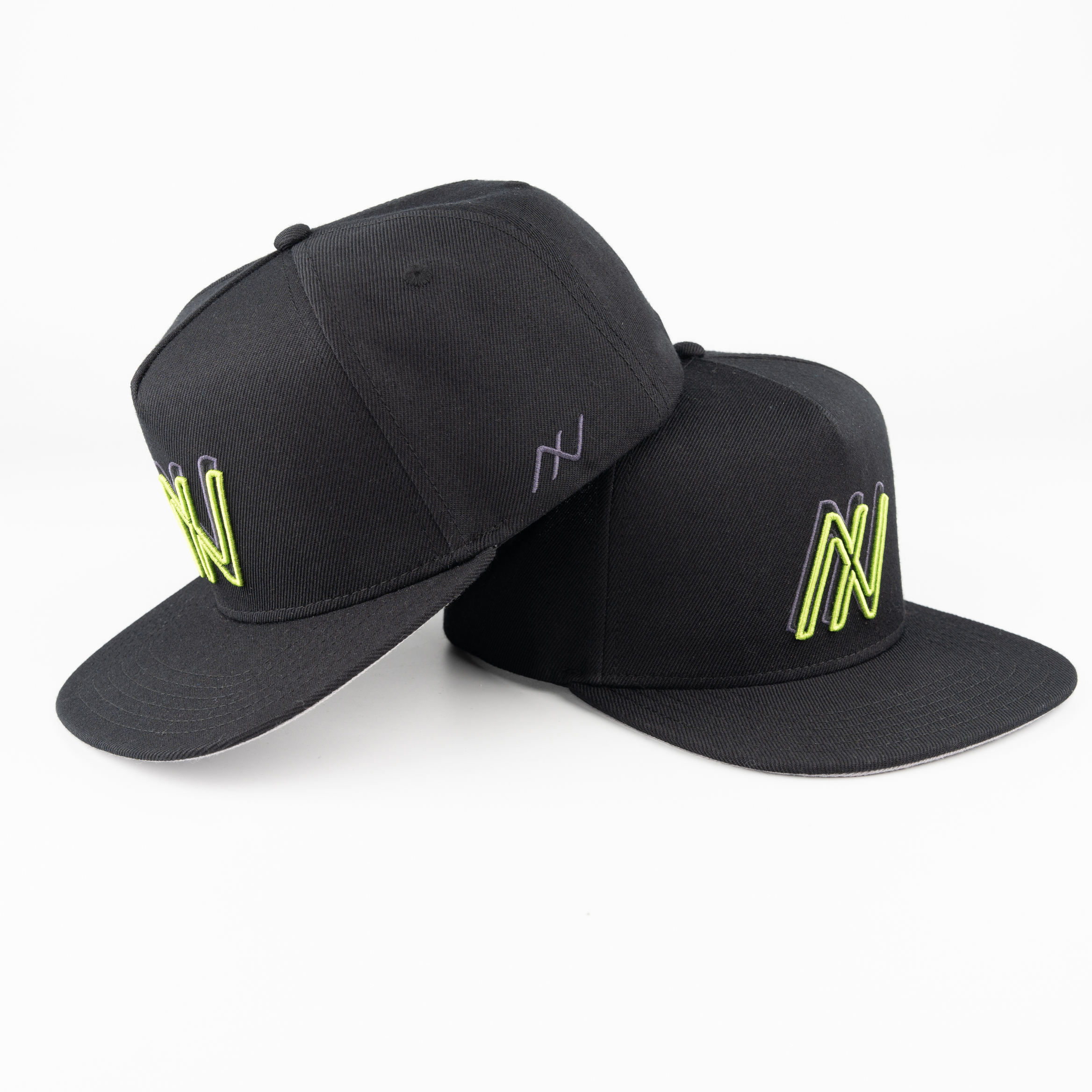 Black 3D Embroidered Letter Snapback Hat Flat Brim Hip Hop Adjustable Cap