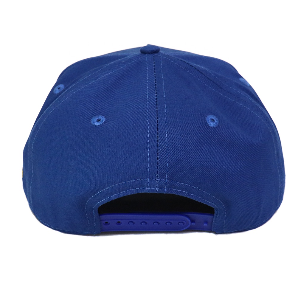 Navy Blue Script Embroidered Snapback Cap with Flat Brim