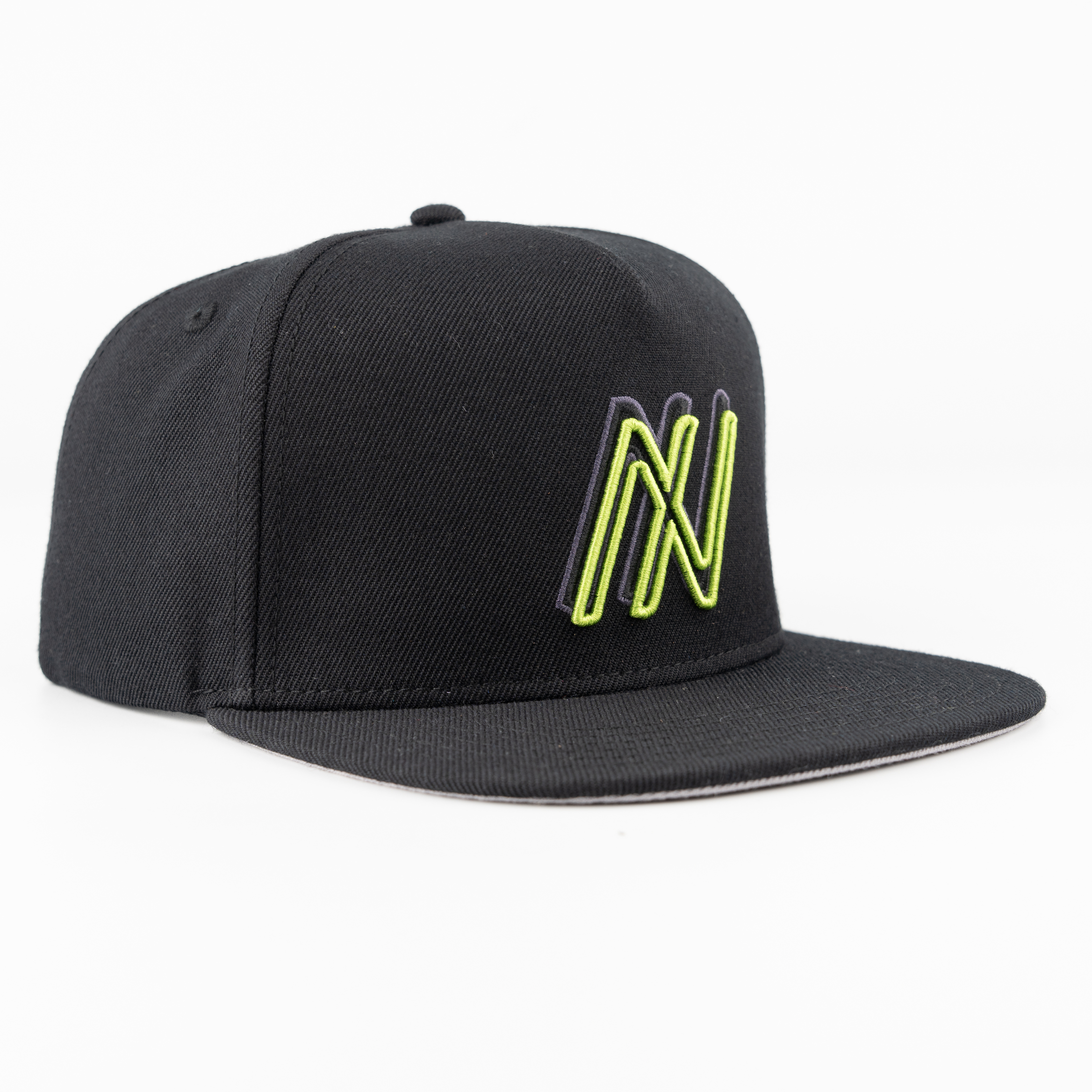 Black 3D Embroidered Letter Snapback Hat Flat Brim Hip Hop Adjustable Cap