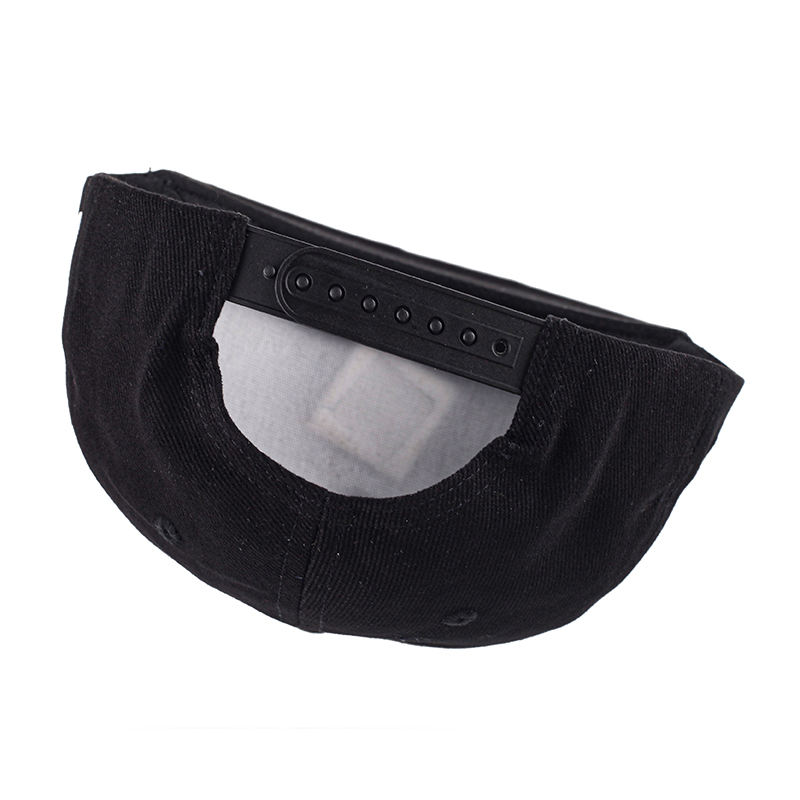 Black Flat Brim Snapback Cap with Embroidered Geometric Logo for Streetwear