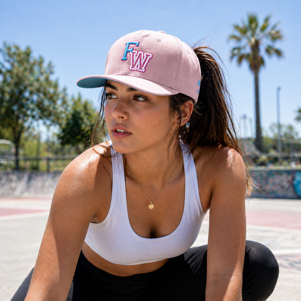 Pink 3D Embroidered Letter Snapback Cap Flat Brim Street Style Hat