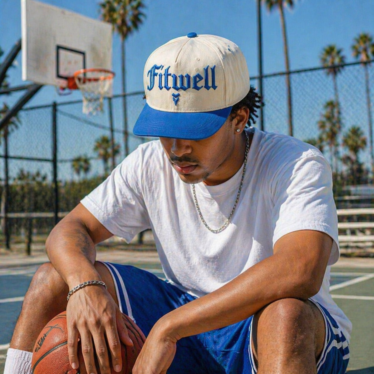 Two-Tone Gothic Embroidered Flat Brim Snapback Cap