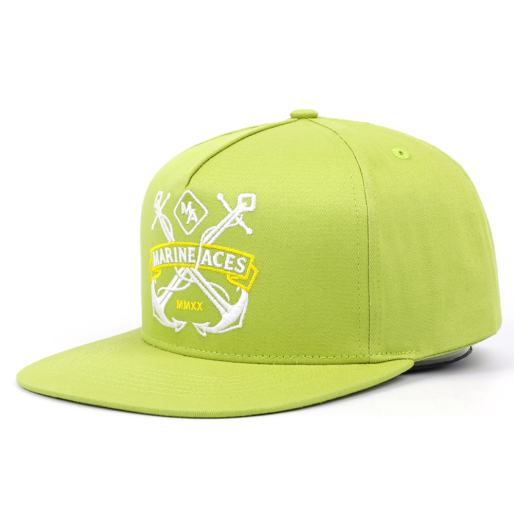 Lime Green Marine Aces Embroidered Flat Brim Snapback Cap