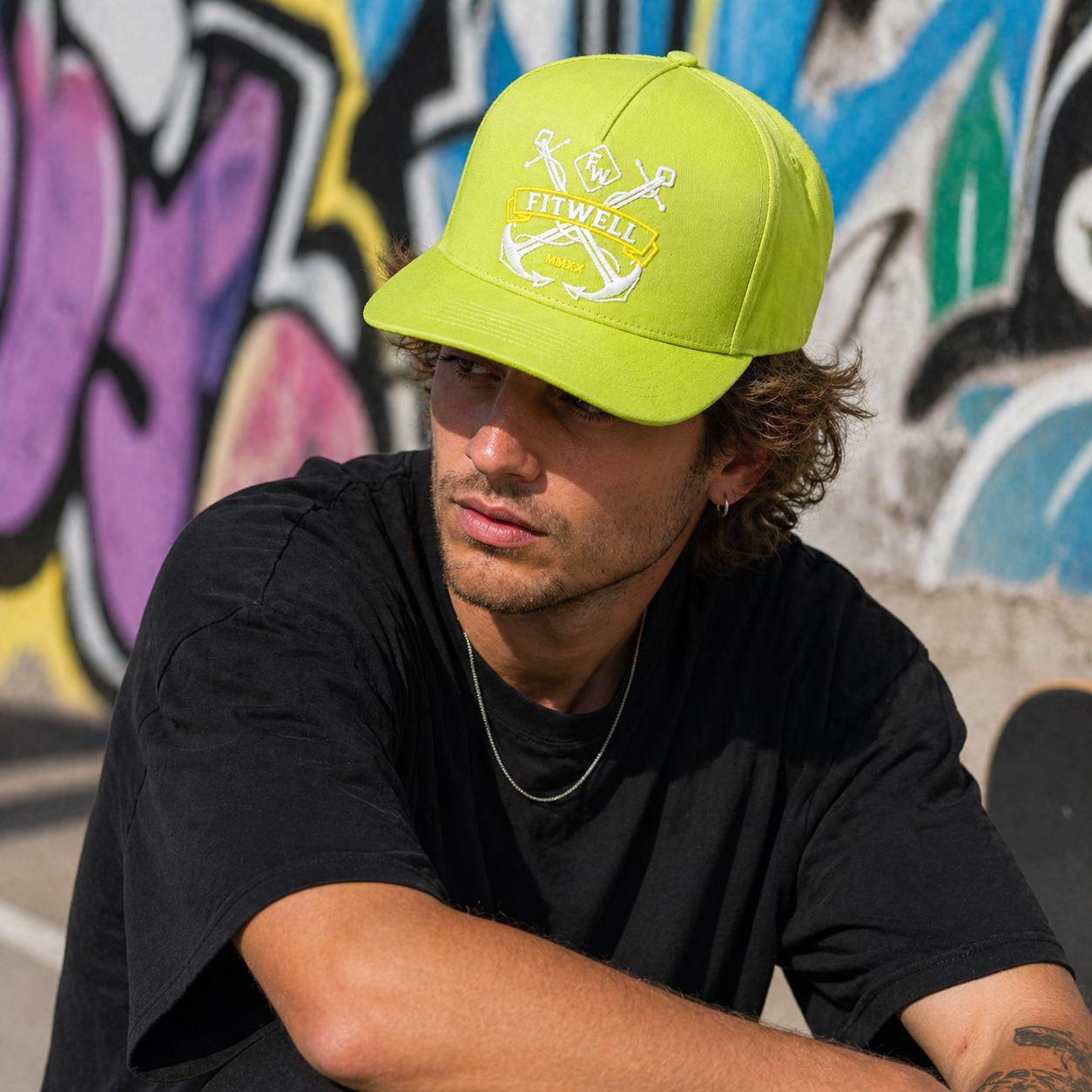 Lime Green Marine Aces Embroidered Flat Brim Snapback Cap