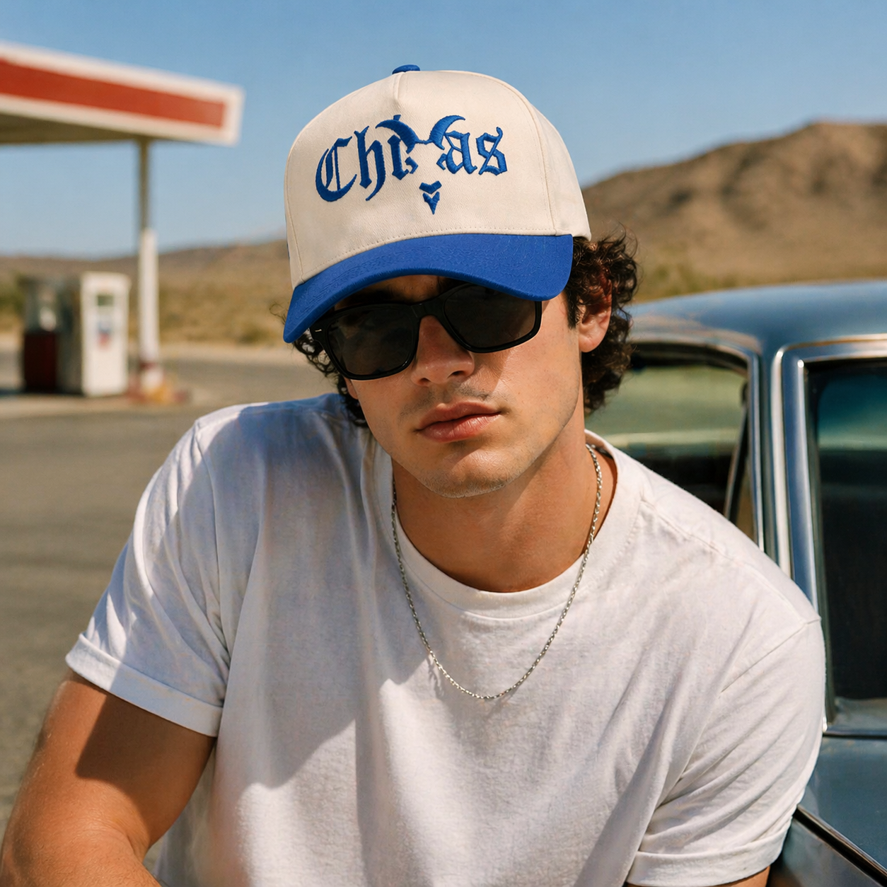 Two-Tone Gothic Embroidered Flat Brim Snapback Cap