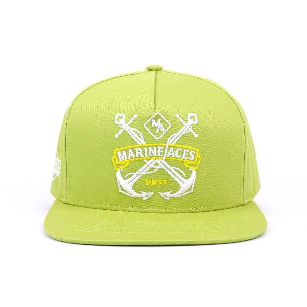 Lime Green Marine Aces Embroidered Flat Brim Snapback Cap