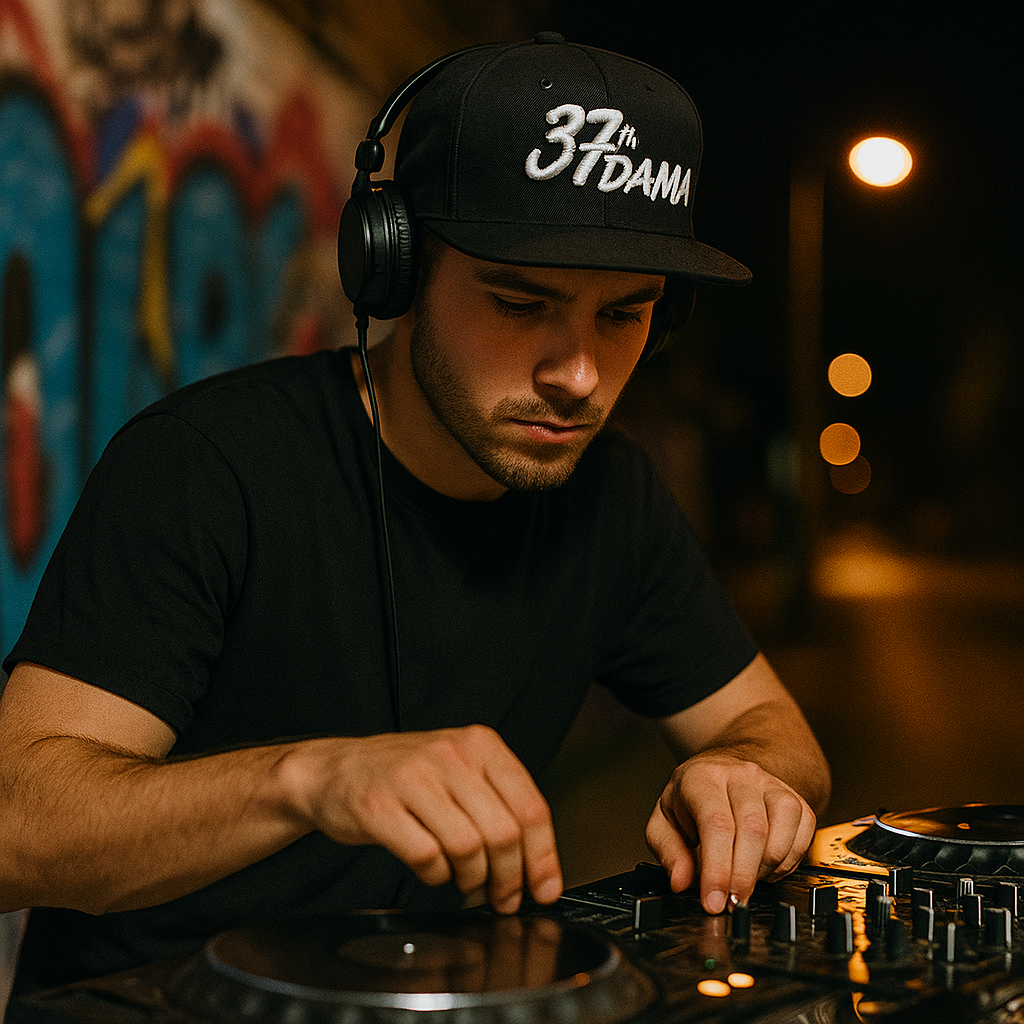 37th DAMA Embroidered Flat Brim Snapback Cap