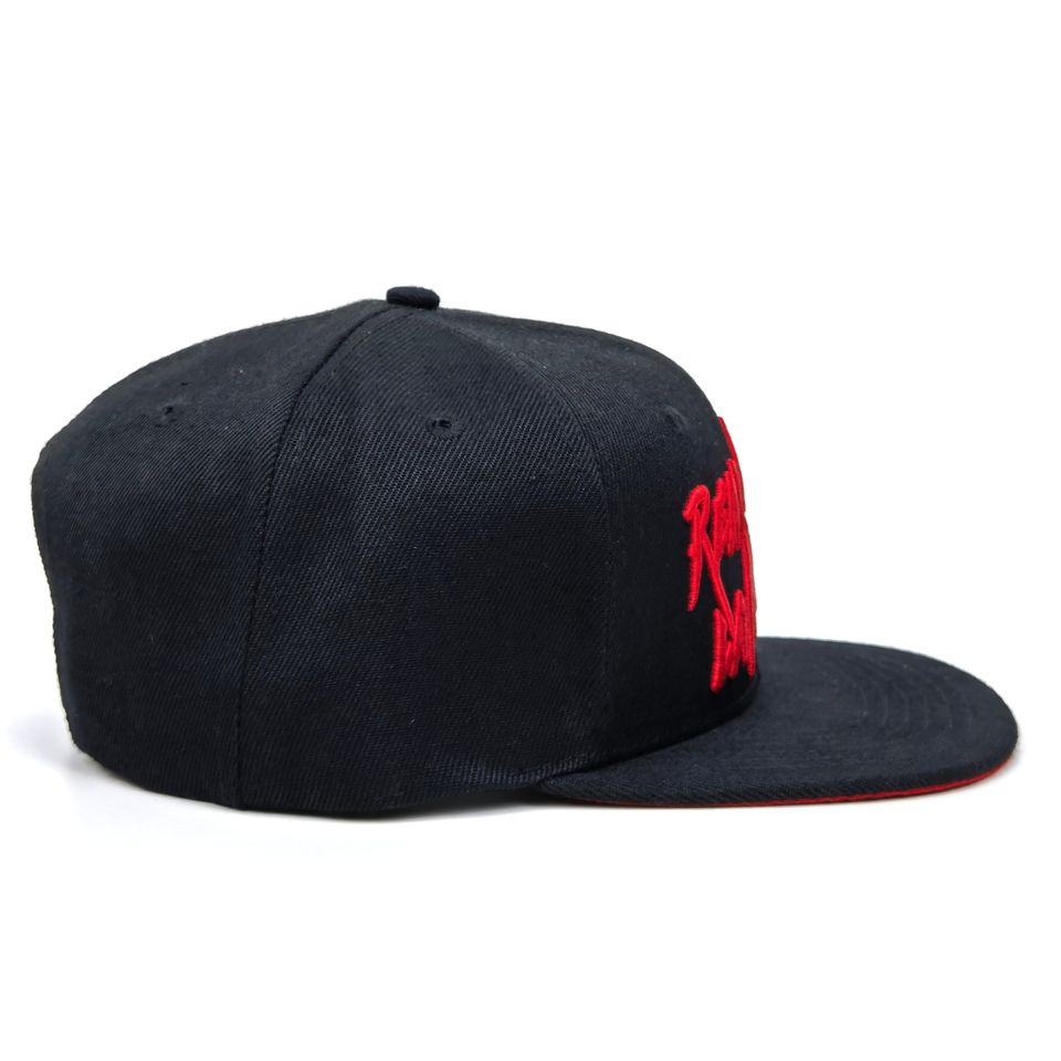 Red Text Custom Flat Brim Logo Hat