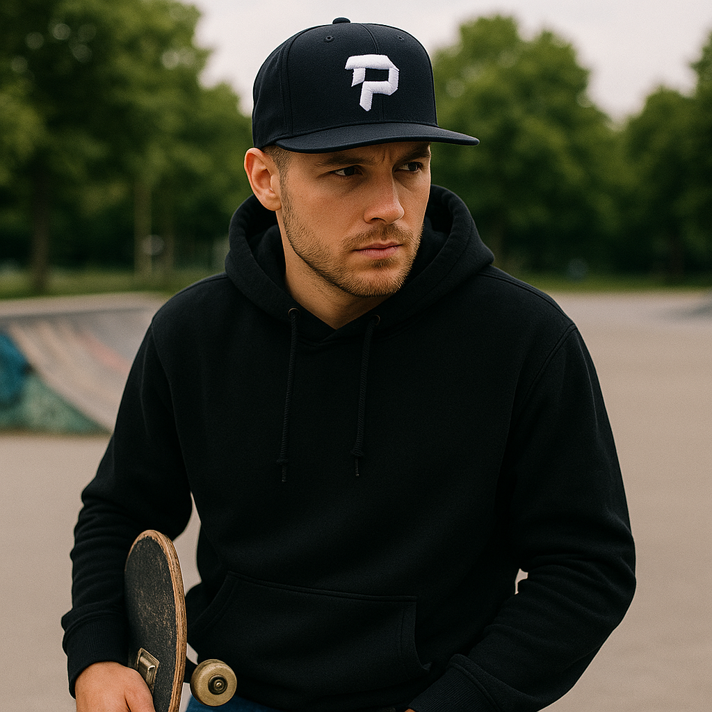Bold Letter P Structured Flat Brim Cap with 3D Embroidery