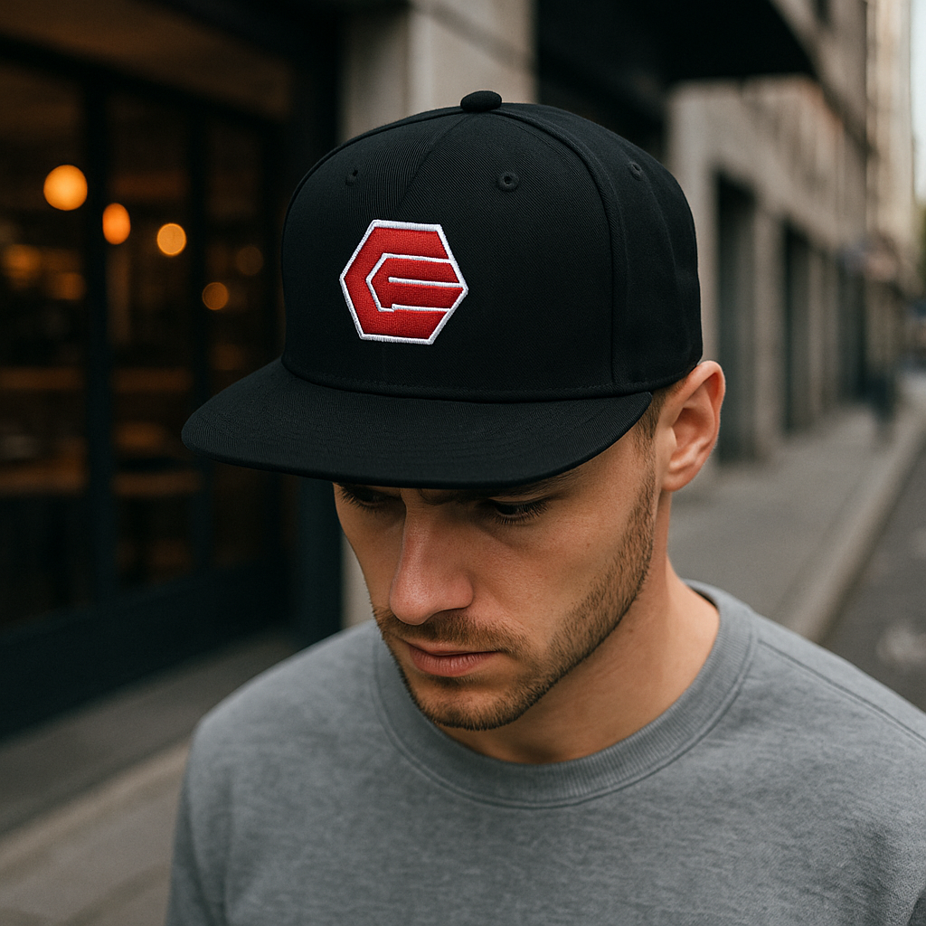 Hex Logo Red Embroidery Flat Brim Snapback Hat