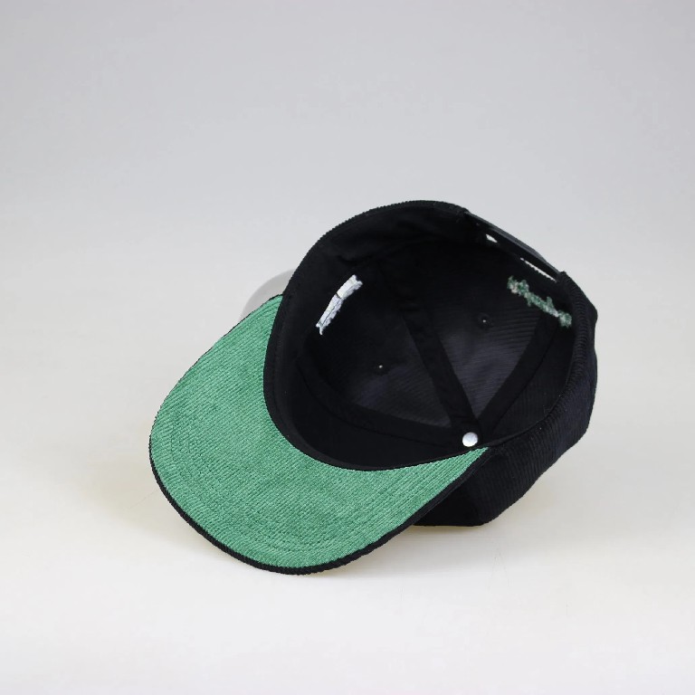 Corduroy Snapback Hat with Green Embroidered Letter