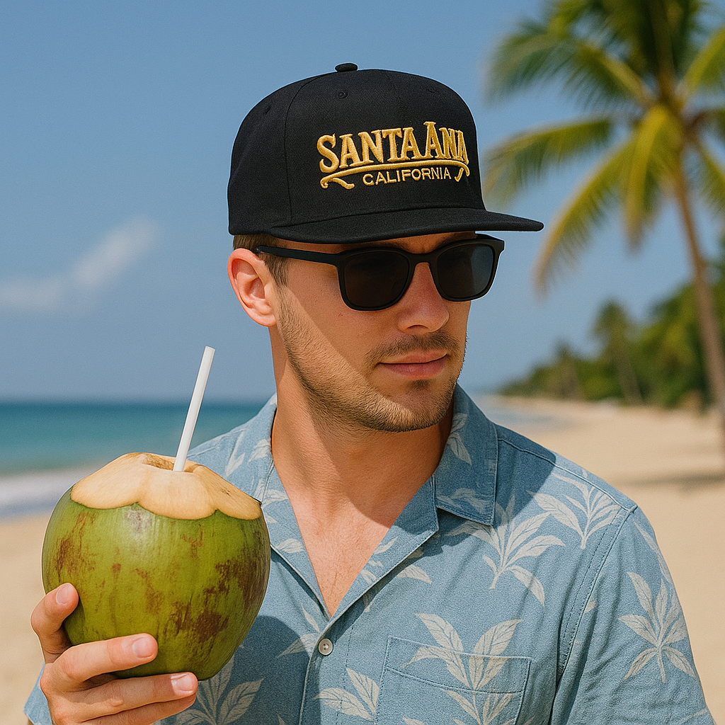 Santa Ana California Embroidered Snapback Hat – Classic Black Flat Brim Cap