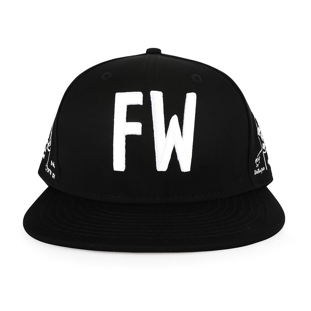 Black FW Embroidered 6‑Panel Snapback Hat