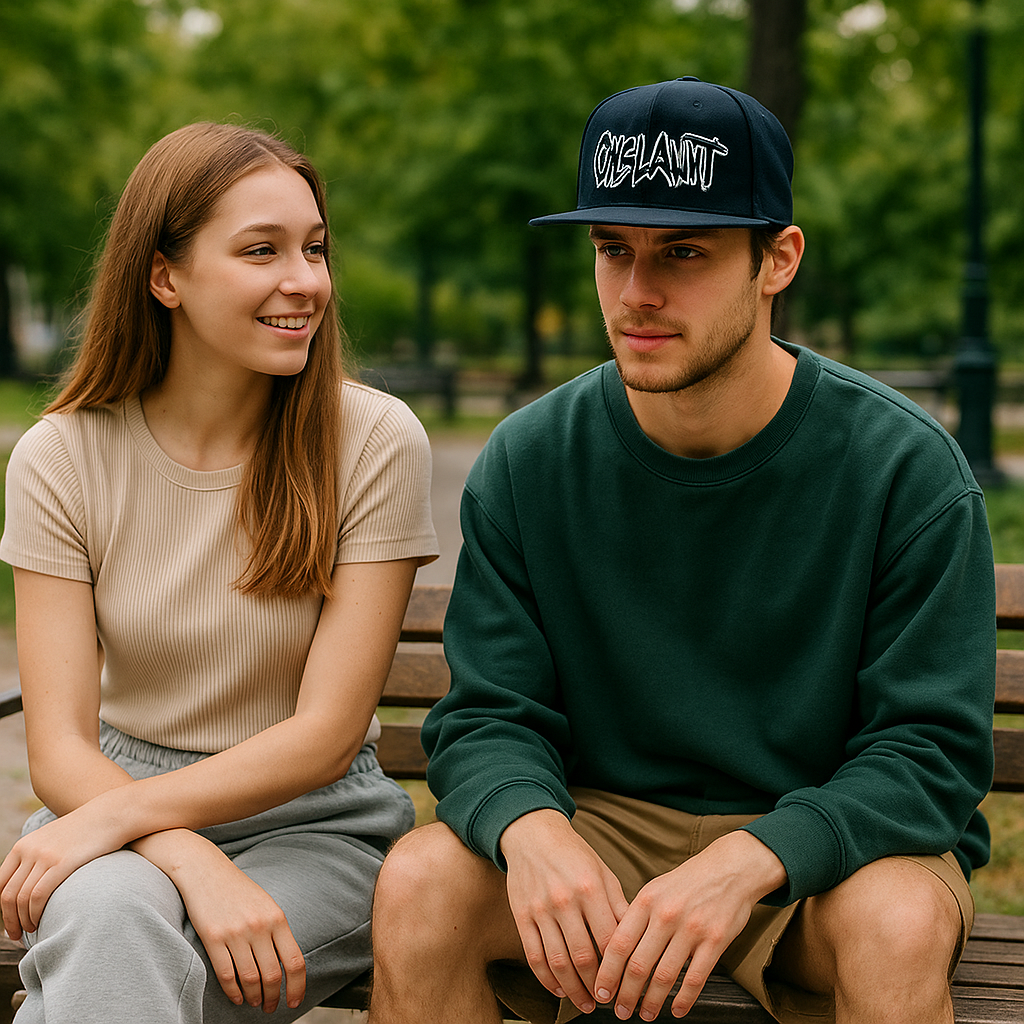 Black Flat Brim Cap with 3D Embroidered ONSLAWT Logo – Streetwear Style