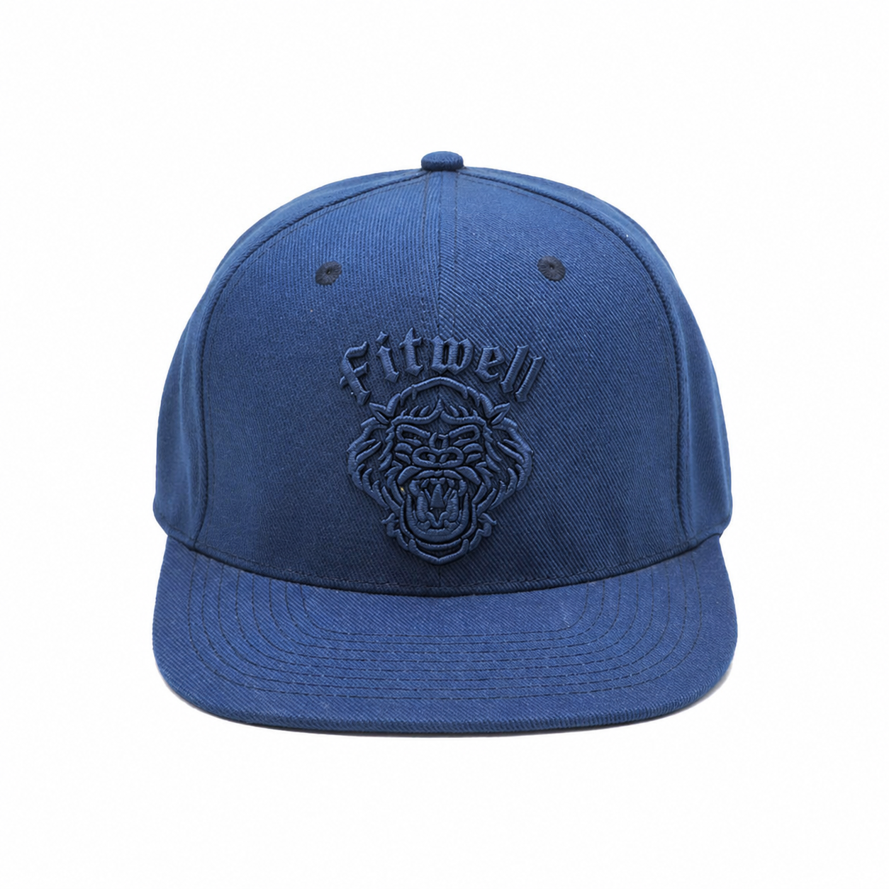 Blue 6 Panel Snapback Cap with 3D Embroidered Lion Head Logo