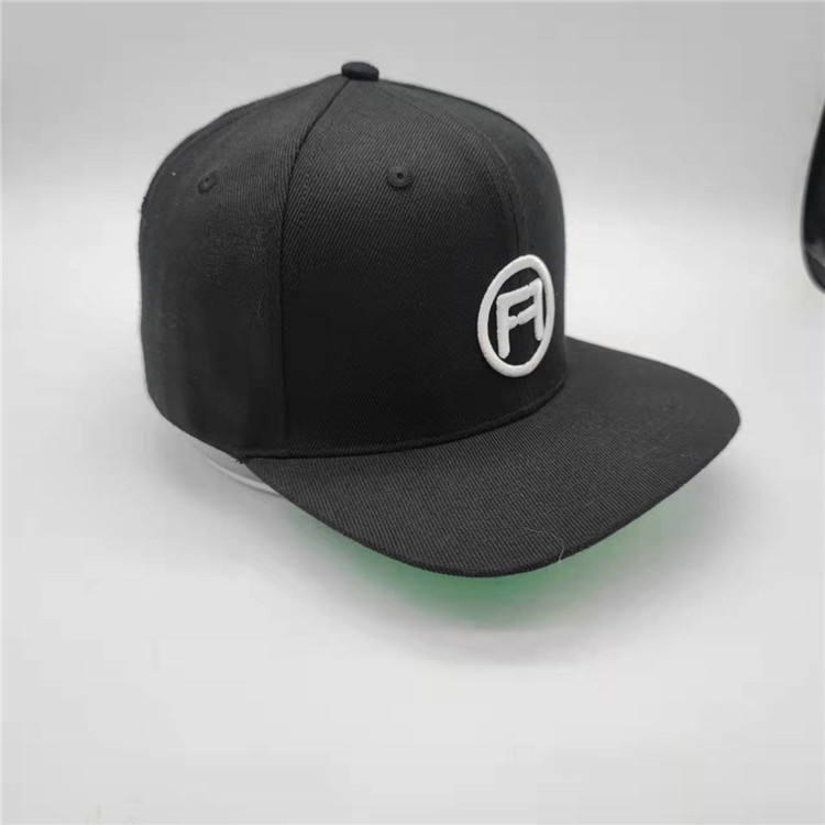 Fitwell Black 6-Panel Adjustable Snapback Cap with 3D Embroidery
