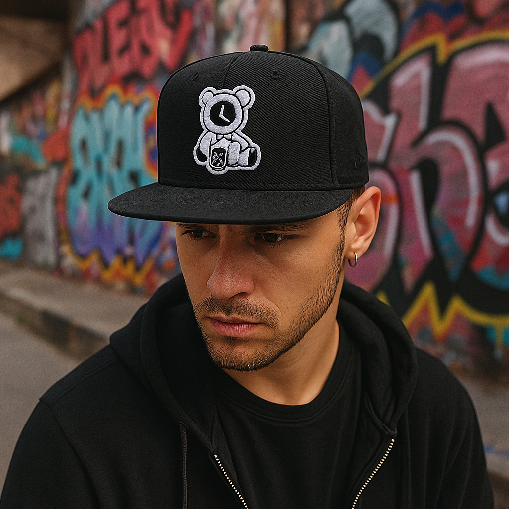 Clock Bear 3D Embroidered Snapback Cap – Minimal Street Style