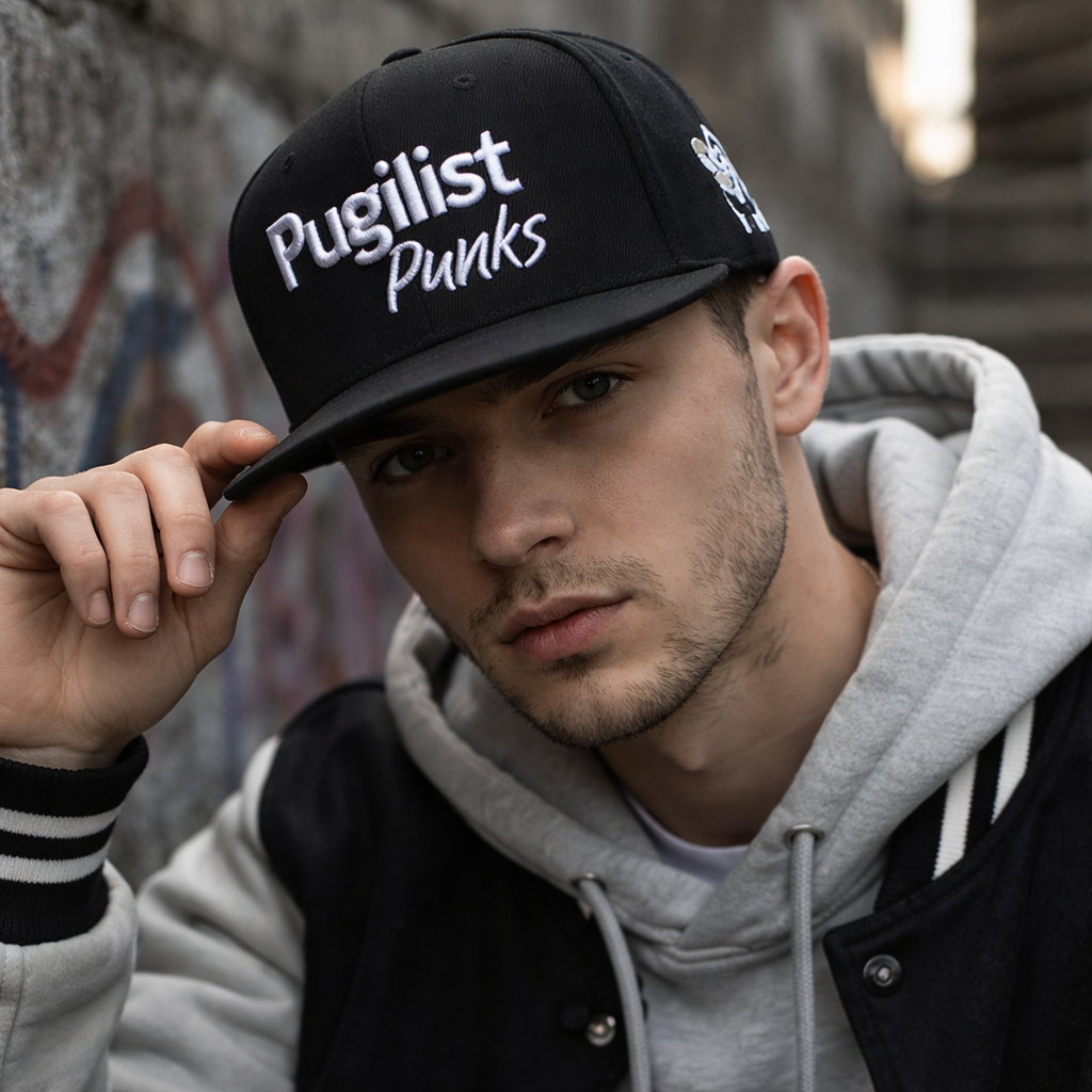 Pugilist Punks Black Snapback Hat with 3D Embroidery