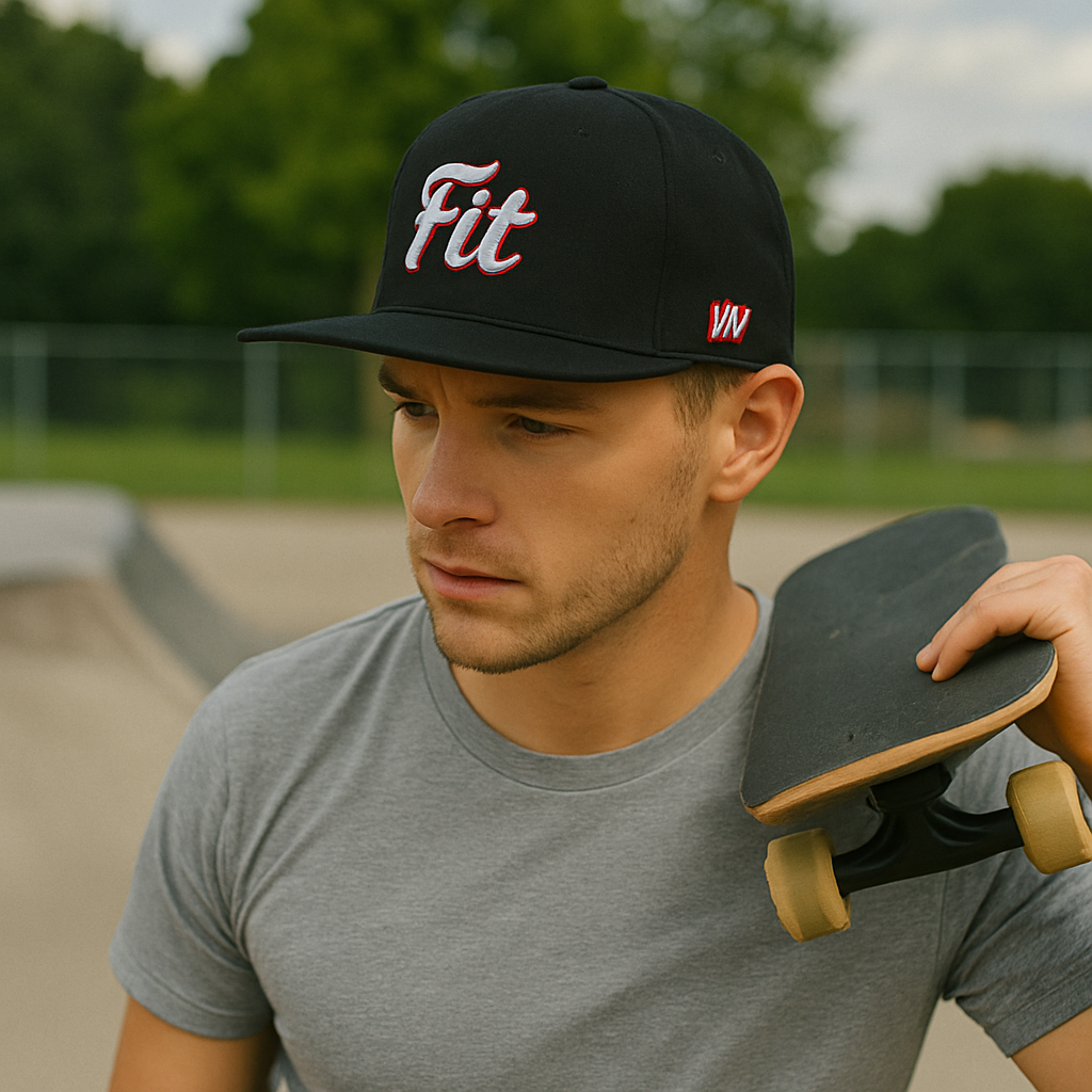Bold Custom Red & White Logo Flat Brim Hat