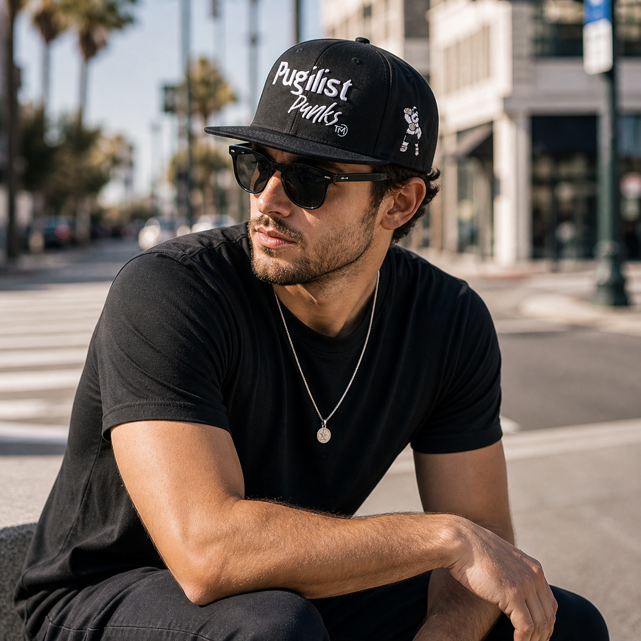Pugilist Punks Black 6-Panel 3D Embroidered Flat Brim Snapback Cap
