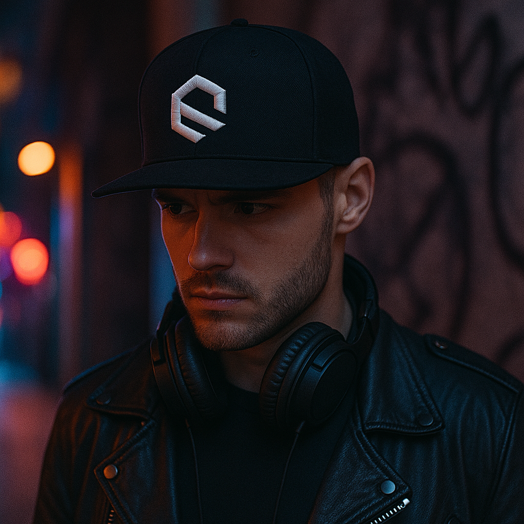 Geometric Logo 3D Embroidered Snapback Cap – Black 6 Panel Design