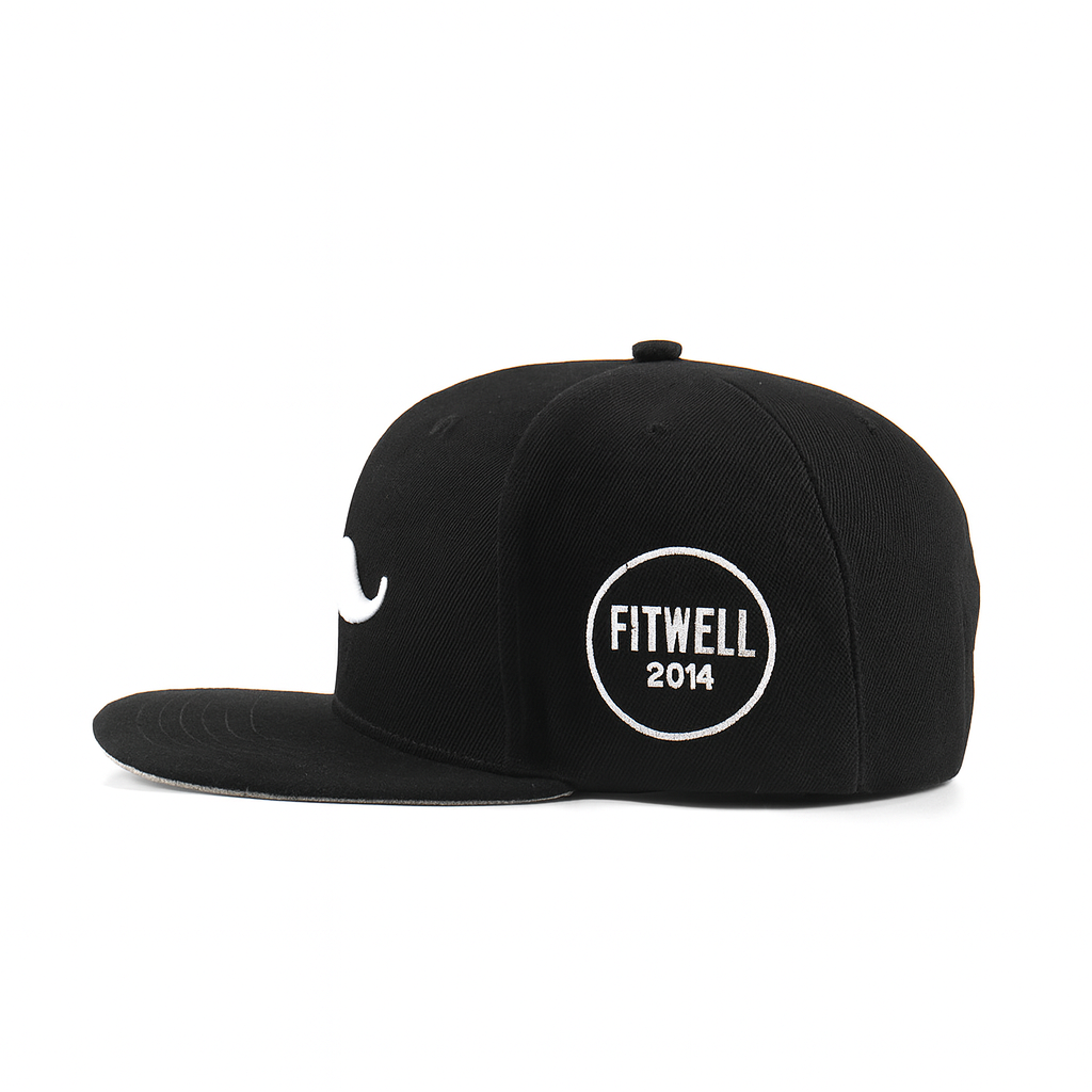 Black Snapback Hat with Mustache Embroidery – 6 Panel Streetwear Cap