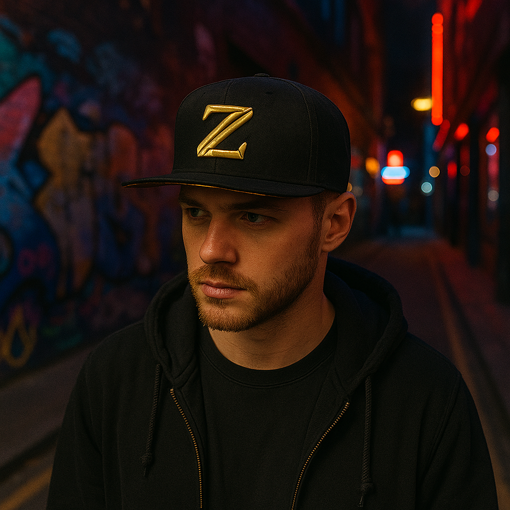 Black Snapback Hat with Yellow “NZ” 3D Embroidery – Custom Streetwear Flat Brim Cap